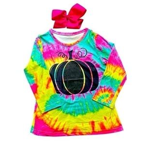 Girls Size 6 Tie Dye Fall Pumpkin Long sleeve shirt with bow
